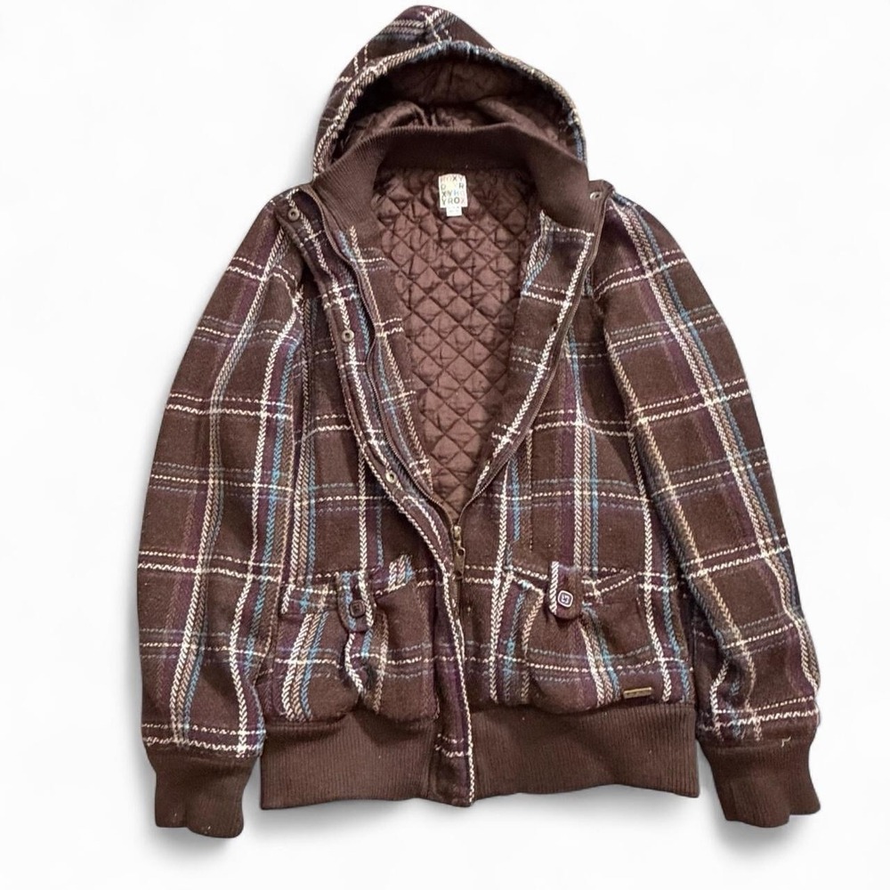 Roxy Plaid Quilted Lining Hooded Full Zip Jacket Y2K 2000s Skate Surf Casual - Picture 2 of 4